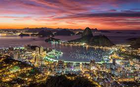 Download Wallpapers Rio De Janeiro City Panorama Bay Coast Ocean Sunset Evening View From Above Brazil City Lights Besthqwallpapers Com City Wallpaper Panorama City Lights