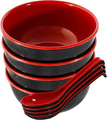 Black And White Bowl With Spoon Set Of 4 Large Melamine Ramen Noodle Soup Bowls And Spoons Red Black 28 Ounce Japanese Soup Soup Bowl Ramen Bowl