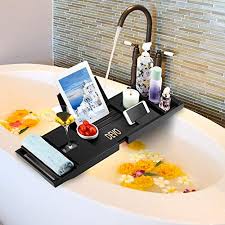 Bamboo wood bathtub tray with extending sides. Top 10 Bathtub Caddies Of 2021 Best Reviews Guide