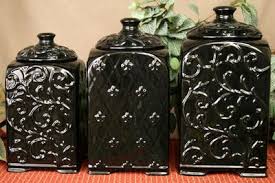 Tuscan Drake Design Black Scroll Fleur De Lis Ceramic Kitchen Canisters S 3 Ceramic Kitchen Canisters Ceramic Canisters Kitchen Canisters
