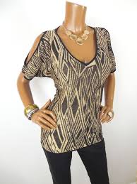 Black And Gold Top Ralph Lauren Womens Top L Cold Shoulder Shirt Black Gold Metallic Sheer Print Laurenralphlauren Blouse Casual Dressy Casual Casual Top Shirts Tops Fall