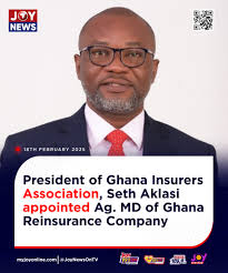 President of Ghana Insurers Association, Seth Aklasi appointed Ag. MD of  Ghana Reinsurance Company Details here;  https://www.myjoyonline.com/president-of-ghana-insurers-association-seth-aklasi-appointed-ag-md-of-ghana-reinsurance-company/  #JoyNews ...