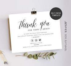 Free thank you card template. Business Thank You Insert Cards Thank You For Your Order Etsy