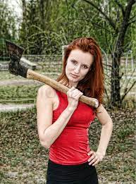 Portrait Of Young Woman With Axe Stock Image Colourbox