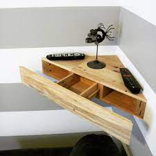 Reclaimed Pallet Wood Corner Wall Mount Floating Shelf Hidden Drawer Rustic Chic Furniture Projects Wooden Diy Wood Diy
