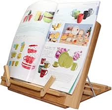 Amazon Com Bamboo Cook Book Stand Adjustable Reading Book Recipe Holder Tray With Page Paper Clips Foldable Stat In 2020 Book Stands Cook Book Stand Cookbook Holder
