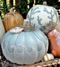 Painted Pumpkins With A Coastal Beach Nautical Theme Coastal Fall Pumpkin Decorating Painted Pumpkins