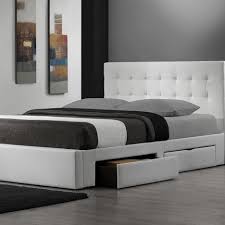 Low Bed Frame With Drawers With Images White Leather Bed Bed Frame With Drawers Bed Design Modern