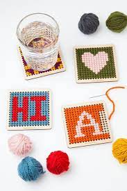 Find patterns for kids, adults, and home. Diy Cross Stitch Wood Coaster Kit Set Of Four Personalized Diy Gift Customizable Monogram Alphabet Pattern Embroidery Kit Diy Cross Stitch Diy Cross Crafts