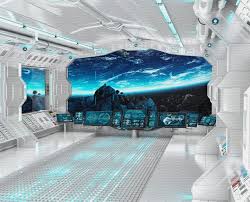 Sci Fi Photo Art Lage Decor Wall Mural Futuristic Spaceship Removable Wallpaper Fantastic Starship Interioir Self Adhesive Large Wallpaper Futuristic Architecture Futuristic Art Futuristic Technology