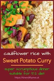 Cauliflower Rice With Jerk Sweet Potato Curry Delicious Caribbean Inspired Recipe For A Low Carb Sweet Potato Curry Vegan Curry Recipes Veggie Recipes Healthy