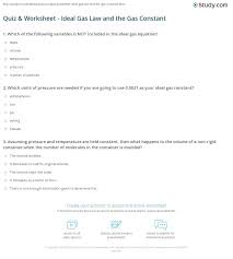 Mm hg and 0 °c occupies a volume of one l. Quiz Worksheet Ideal Gas Law And The Gas Constant Study Com