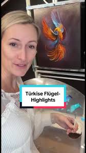 Der Phönix: Die letzten leuchtend türkisen Highlughts kommen auf die Flügel  drauf. Sie leuchten so, weil der Hintergrund doch relativ dunkel ist! Ich  habe das Bild nur mit 2 Pinsel gemalt: Scriptliner ...