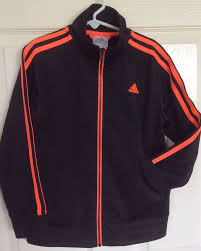 Adidas Black And Orange Jacket Adidas Black Neon Orange Full Zip Athletic Track Jacket Embroidered Size 6 Black Adidas Black Neon Jackets