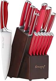 New Emojoy Knife Set 15 Piece Kitchen Knife Set Block Wooden Red Handle Chef Knife Set Kitchen Knives Sharpener Scissors German Stainless Steel Online P In 2020 Knife Set Kitchen Knife