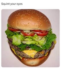 Optical illusion in a photo of a burger
