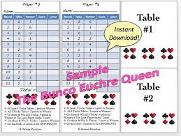 8 Person Euchre Rotation Printable Score By