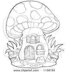 Fairy mushroom house coloring page. Clipart Outlined Mushroom House With A Wooden Fence Royalty Free Vector Illustration By Visekart Coloring Pages House Coloring Pages Free Vector Illustration
