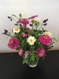 Purple White Zinnias Sweet Peas Butterfly Bush Echinacea Flower Arrangements Floral Wreath Zinnias