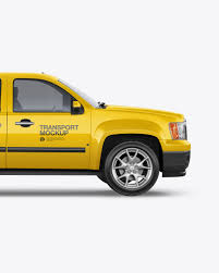 Full Size Pickup Truck Mockup Side View In Vehicle Mockups On Yellow Images Object Mockups