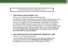 Akta yang berkaitan dengan keselamatan dan kesihatan di malaysia. Status Terkini Keperluan Kelulusan Kelengkapan Pelindung Diri Bahagian