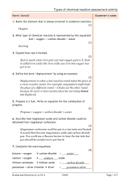 During a chemical reaction, chemical bonds between the atoms break in the reactants and new chemical bonds form in the products. Extraordinary Types Of Chemical Reactions Worksheet Reaction Assessment Activity Pogil Answers Quizlet Samsfriedchickenanddonuts