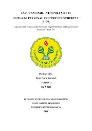 Software skoring tes epps (edwards personal preference schedule) software skoring tes 16 pf (sixteen personality factors) Doc Laporan Hasil Tes Epps Rizka Fadhilah Academia Edu