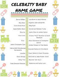 Celebrity Baby Name Game Baby Name Game Celebrity Baby Names Free Printable Baby Shower Games