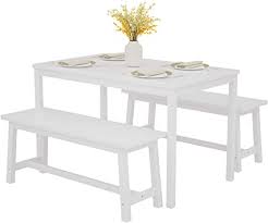 Our favorite trend of the season (so far). Amazon Com Mecor 3 Piece Dining Set Table With 2 Benches Solid Pine Wood Tabletop And Benches Set For Home Kitchen Dining Room Furniture White Table Chair Sets