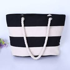 Smarit Womens Extra Large Zip Up Beach Tote Bag Black White Line Canvas Beach Bag Striped Beach Bag Shoulder Bag Women
