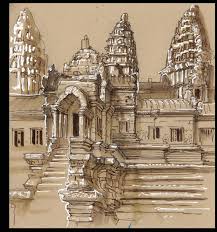Angkor Wat My Field Sketches Are Done Standing Up Using Tombo Watercolor Pens And Typographers White Correction Pens G Angkor Adventure Art Angkor Wat Temple Watercolor sketch hand drawn illustration architecture. angkor wat my field sketches are done