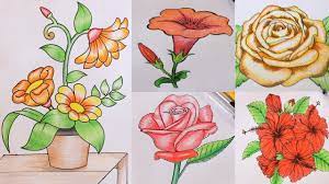 Learn To Draw 5 Different Flowers In Easy Way Beginners Youtube