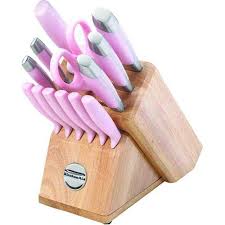 Kitchenaid Pink 14 Piece Knife Cutlery Set In Wood Block Own This One Pink Kitchen Kitchenaid Pink Kitchen Aid