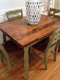Antique Maple Dining Table And Chairs Refinished In Green Milk Paint Distressed With Chippy Finish On Ets Dining Room Table Maple Dining Table Table Furniture