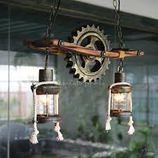 Gear Hanging Pendant Lights Rustic Wood And Metal 2 Heads Hanging Pendant Light For Living Room Bedroom Beautifulhalo Com