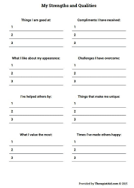 My Strengths And Qualities Worksheet Therapist Aid Self Esteem Worksheets Self Esteem Activities Counseling Activities