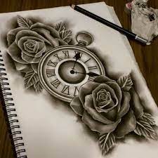 Hoa đồng Hồ Clock And Rose Tattoo Tattoo Stencils Watch Tattoos