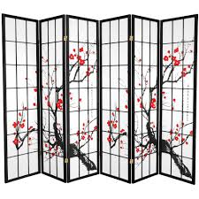 Oriental Furniture 6 Ft Black 6 Panel Room Divider Blossom Blk 6p The Home Depot Room Divider Panel Room Divider Fabric Room Dividers
