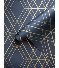 Metro Diamond Geometric Wallpaper Navy Blue And Gold Wow003 Geometric Wallpaper Navy Blue Wall Decor Geometric Wallpaper