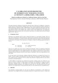 Pdf Calibration Of Hydrometer By Hydrostatic Weighing