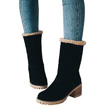 Mostrin Women S Winter Snow Boots Waterproof Round Toe Suede Chunky Mid Heels Warm Fur Ankle Boots Buy Online In Aruba At Desertcart 93530517