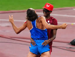 Qatar's mutaz essa barshim and italy's gianmarco tamberi shared the gold medal in the men's high jump at the 2020 tokyo olympics on sunday. 1yzq0ur0wnm6um