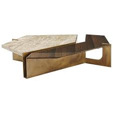 maurizio manzoni coffee cocktail table stratus centre aged asian contemporary brass travertine wood coffee table coffee table furniture center table