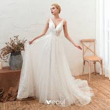Hochzeitskleid #brautkleider #eba #hochzeitskleid #ivory #neue #weiß. Erschwinglich Ivory Creme Garten Im Freien Sommer Brautkleider Hochzeitskleider 2019 A Linie Tiefer V Ausschnitt Armellos