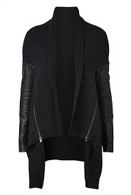 Leather Sleeve Biker Cardigan Witchery Fashion Clothes Leather Sleeve