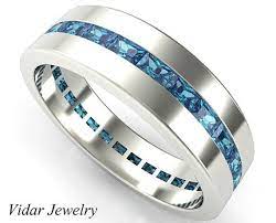 Mens Wedding Band Unique Wedding Band Men Eternity Wedding Etsy Blue Diamond Wedding Band Diamond Wedding Bands Blue Diamond Ring