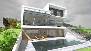 Maison Contemporaine A Cubes Emboitee Et Porte A Faux Adaptee Aux Terrains A Tres Forte Pente Avec Piscine En Rez De Plan Maison Architecte Plan Maison Maison