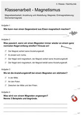 Klassenarbeit Zu Magnetismus Magnetismus Klassenarbeiten Unterrichtsthemen