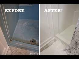Fiberglass can still get dirty, though, and unlike with stainless steel or tile, harsh or abrasive cleaners. Diy Shower And Tub Refinishing How To Paint An Old Shower Thrift Diving Youtube