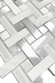 5 White Glass Metal Backsplash Tile Luna Pearl Granite Countertop In 2020 Metallic Backsplash Metal Tile Backsplash Tile Backsplash